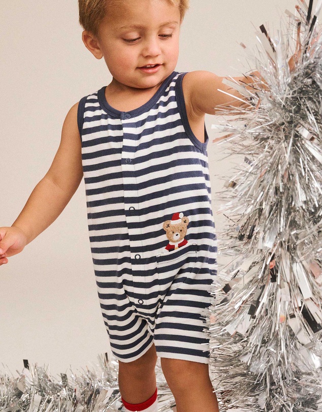 Huxbaby - Christmas Stripe Father Huxmas Sless Romper - Babies