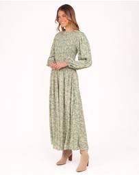 Petal & Pup - Ashara Long Sleeve Midi Dress - Green Floral