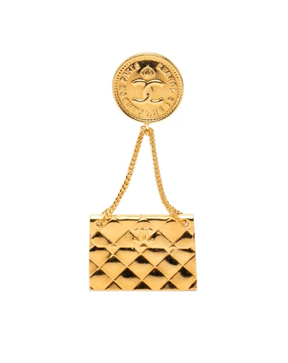 Pre-Loved by Azura Reborn - Pre-Loved CC Gold Plated Quilted Flap Bag Medallion Brooch