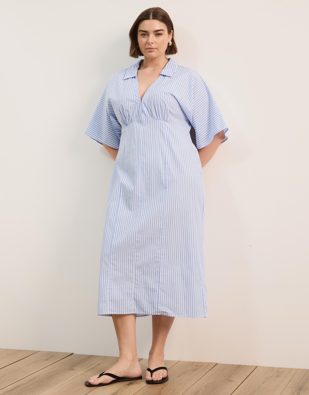 Atmos&Here Curvy - Isobel Cotton Poplin Stripe Shirt Midi Dress
