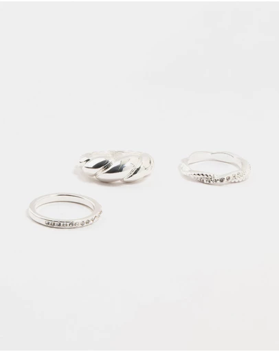 Lovisa - Silver Plated Diamante Twisted Rings 3-Pack