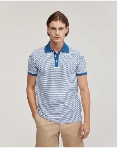 Oxford - Mack Cotton Pique Striped Polo
