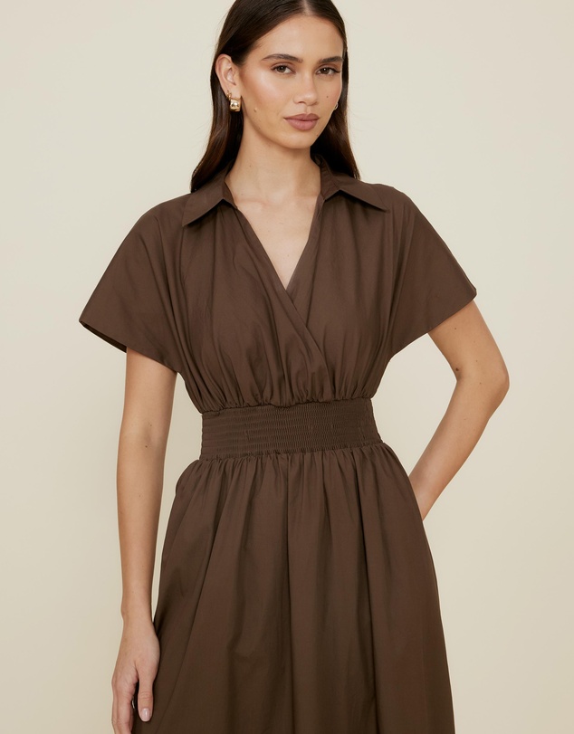 The Fated - Shirred Drop Waist Collared Dress