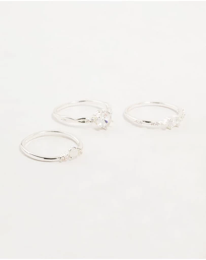 Lovisa - Silver Plated Cubic Zirconia Stacking Rings 3-Pack