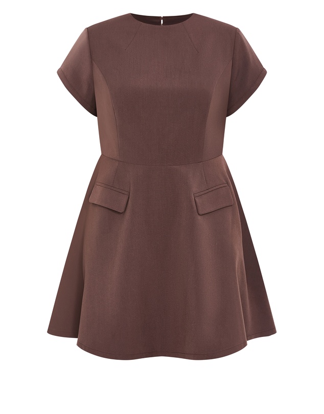 City Chic - Plus size Dynamic Cap Sleeve Skater Dress - chocolate