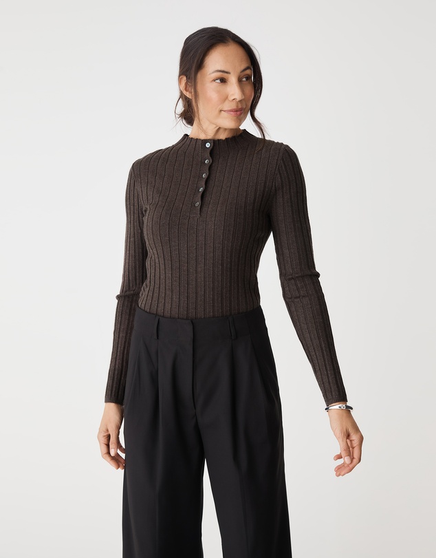 Forcast - Inez Mock Neck Henley Knit