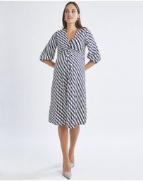 Angel Maternity - Elea Geometric Wave Work Dress with Twist Front