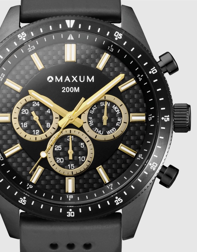 Maxum - Lansdowne Multifunction Chrono Black Case & Dial With & Black Silicone Band