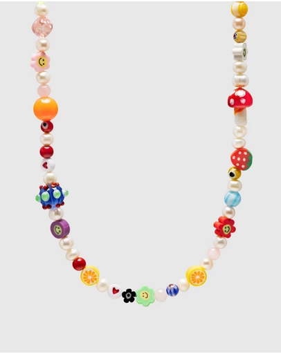 Nialaya Jewellery - Men's Berry Pearl Choker with Assorted Beads