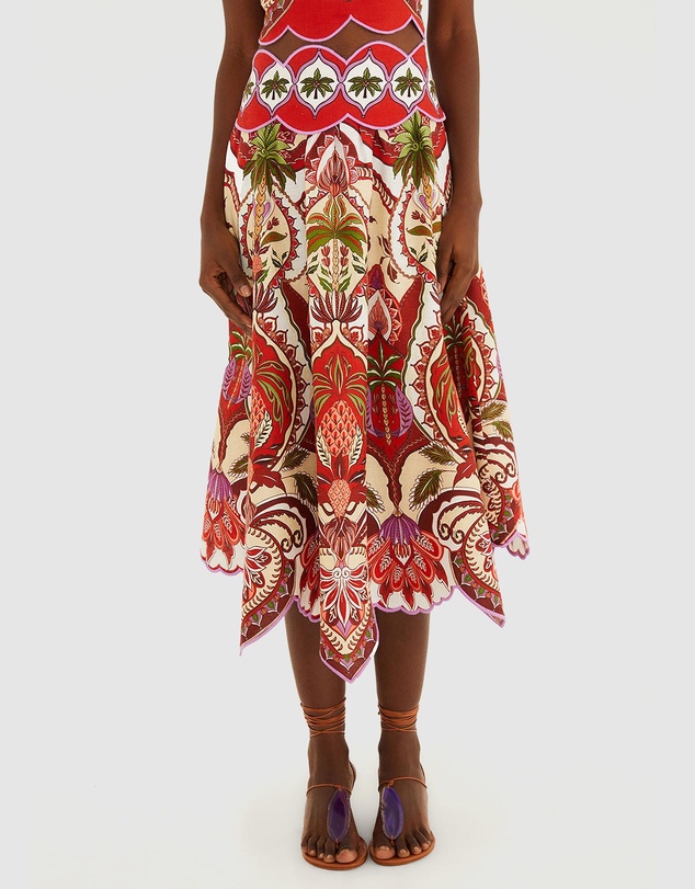 Farm Rio - Odara Red Scallops Midi Skirt