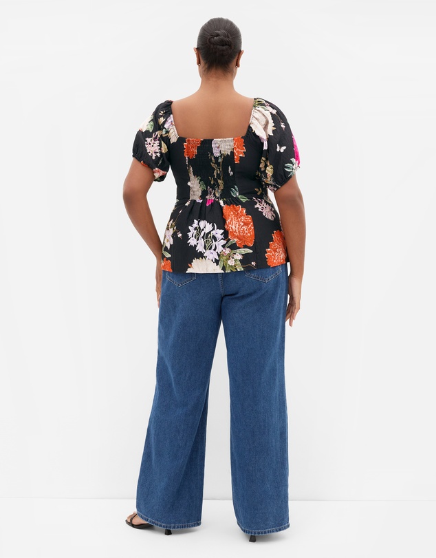 City Chic - Plus size Daydreams Print Corset Top - black