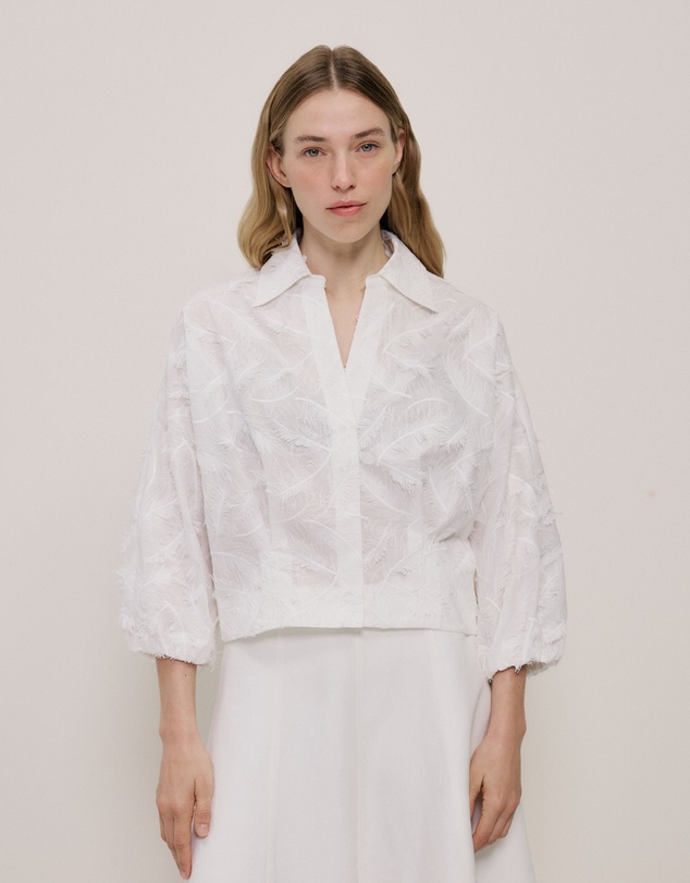 Trenery - Embroidered Feather Detail Shirt in White