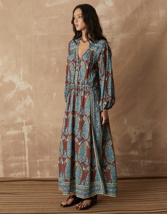 BOTEH - Calico Lace Up Maxi Smock Dress