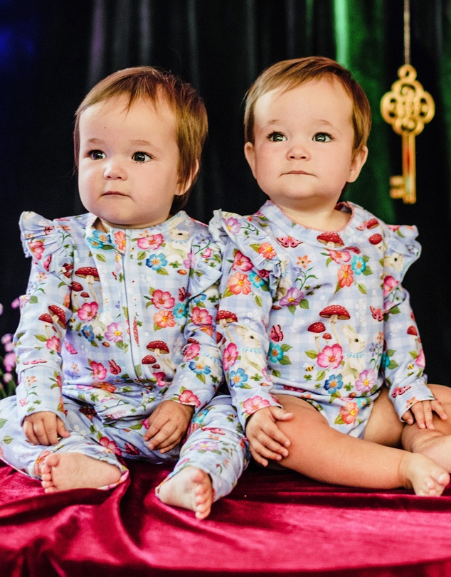 Fleur Harris - 'Curious Bunny' Frill Bodysuit in Cornflower