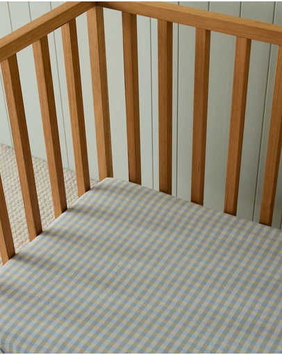 Sheet Society - Leo Washed Cotton Gingham Cot Fitted Sheet