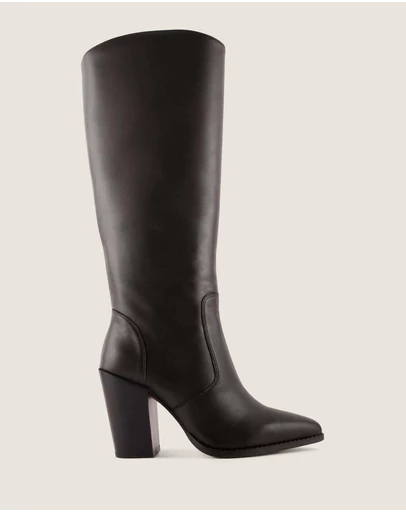 Shelly Shen - Rory Heel Long Boots Black Leather