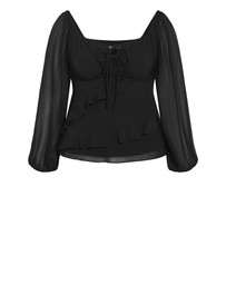City Chic - Plus size Shayla Frill Top - black