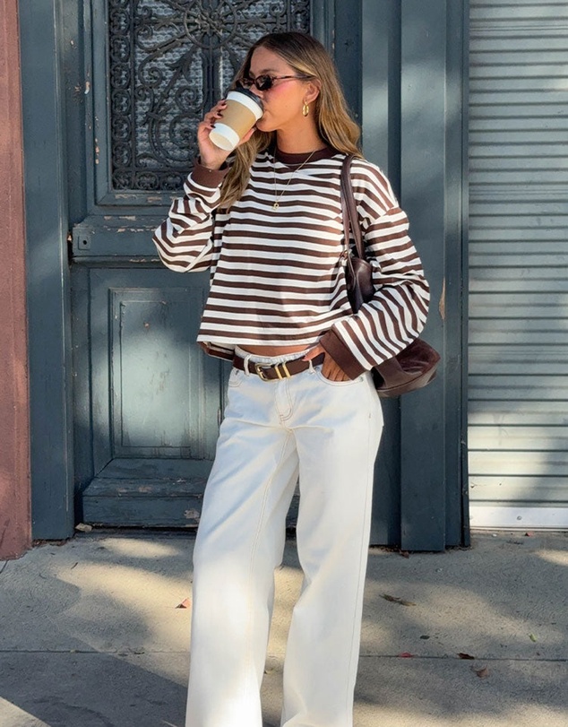 Beginning Boutique - So Breezy Chocolate Stripe Long Sleeve Top