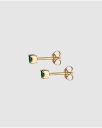 Elli Jewelry - Earrings Stud with Synthetic Emerald 925 Sterling Silver Gold-plated