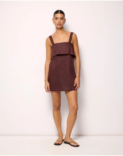 AERE - Nora Buckle Detail Linen Mini Dress