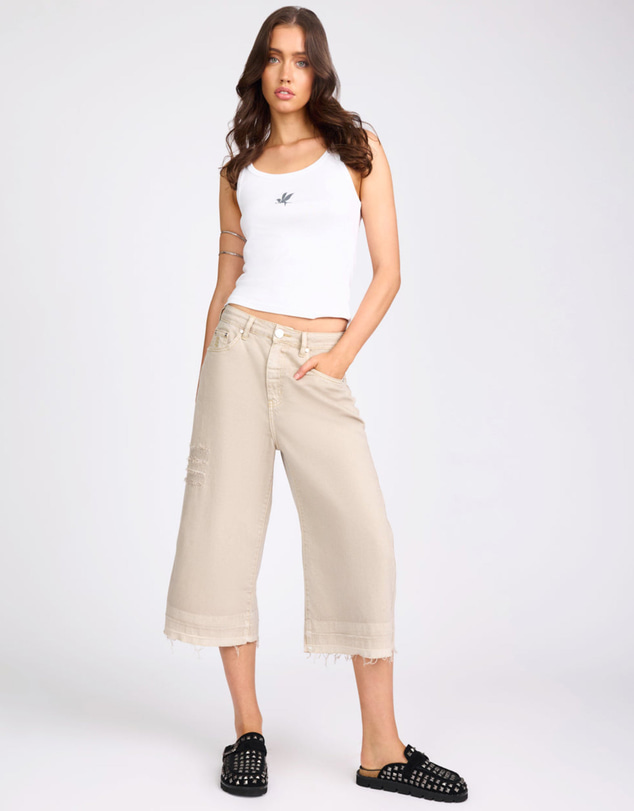 ONE TEASPOON - 720'S Mid Waist Super Long Length Denim Jorts - Stone