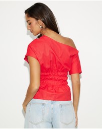 Dazie - Crushing On You Ruched One Shoulder Linen Blend Top