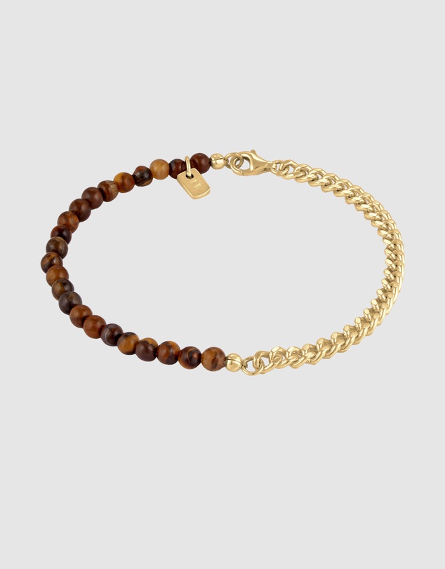 Kuzzoi - ICONIC EXCLUSIVE - Tiger's Eye Beads Bracelet in Gold-Plated 925 Sterling Silver