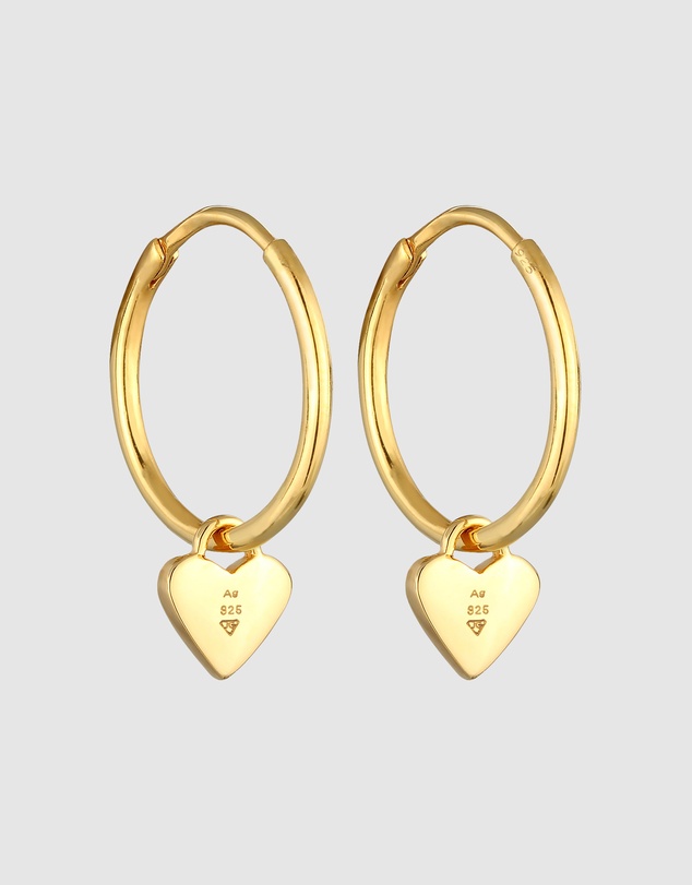 Elli Jewelry - Pink Enamel Heart Charm Hoop Earrings in Gold-Plated 925 Silver