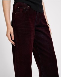 ONE TEASPOON - Jackson Mid Waist Wide Leg Velvet Finish Denim Jeans - Flocked Maroon