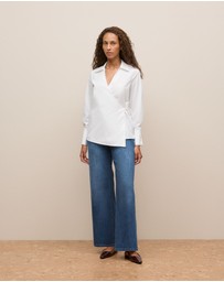 Trenery - Cotton Poplin Wrap Shirt in Marshmallow