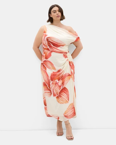 City Chic - Plus size Sunset Orchid Off Shoulder Maxi Dress - lemon creme