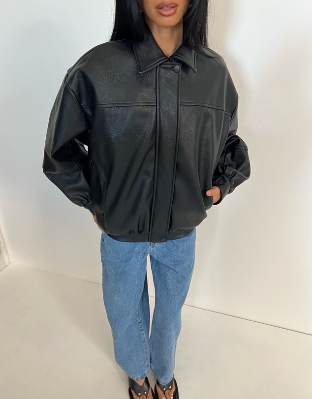 Dazie - Cool Nights Oversized Pebbled Leather Look Jacket