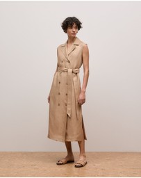 Trenery - Linen Twill Sleeveless Trench Dress in Light Camel