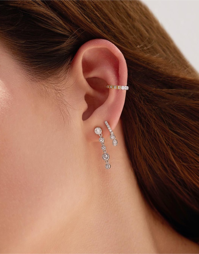 Ania Haie - Ania Haie Silver Trio-Drop Huggie Hoop Earrings
