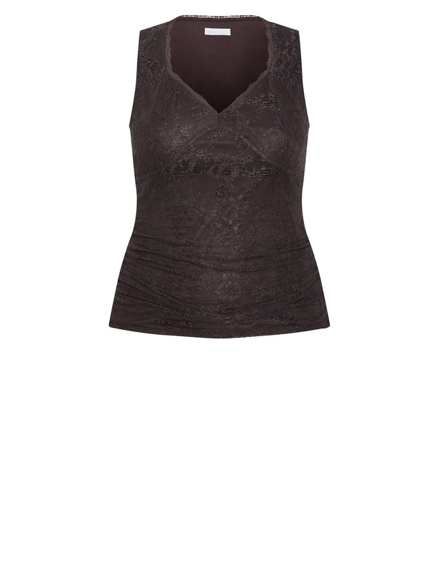 City Chic - Plus size Haze Sleeveless Lace Top - espresso