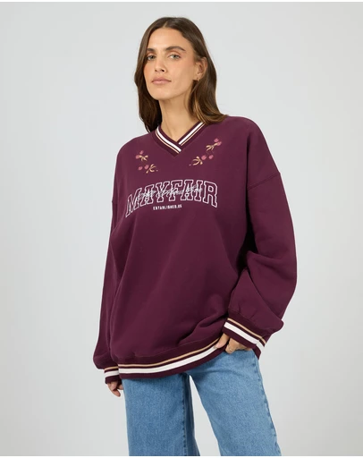 All About Eve - Mayfair V-Neck Relaxed Crew Wine