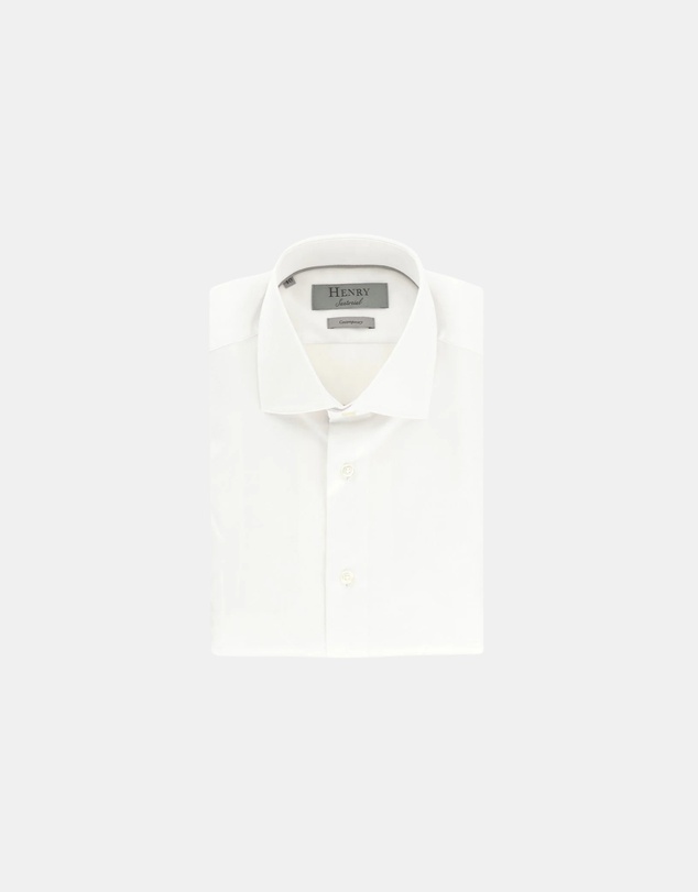 Henry Bucks - HENRY SARTORIAL Contemporary Fit Plain Twill Single Cuff Shirt WHITE