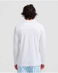 Vacay Swimwear - L/S White Terry Polo