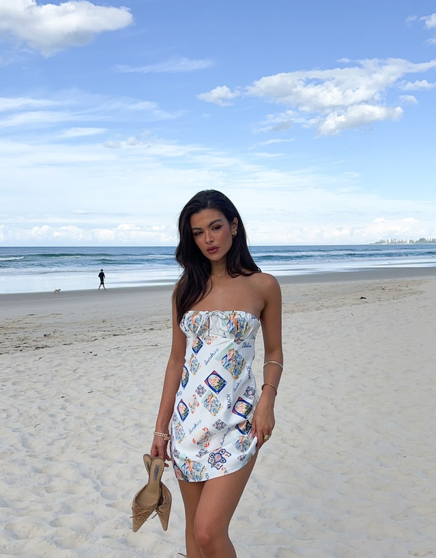 Beginning Boutique - Orion White Italia Print Strapless Mini Dress