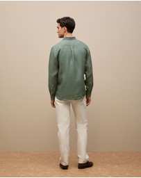 Trenery - Regular Fit Delave Linen Long Sleeve Shirt in Evergreen