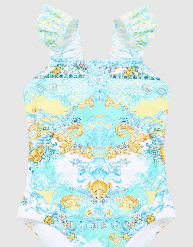 Camilla - Straight Neck One Piece With Frill Straps - Kids-Teens