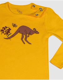 B Free Intimate Apparel - Baby Snap Button Sleepsuit with Booties - 100% Organic Cotton - Yellow Kangaroo