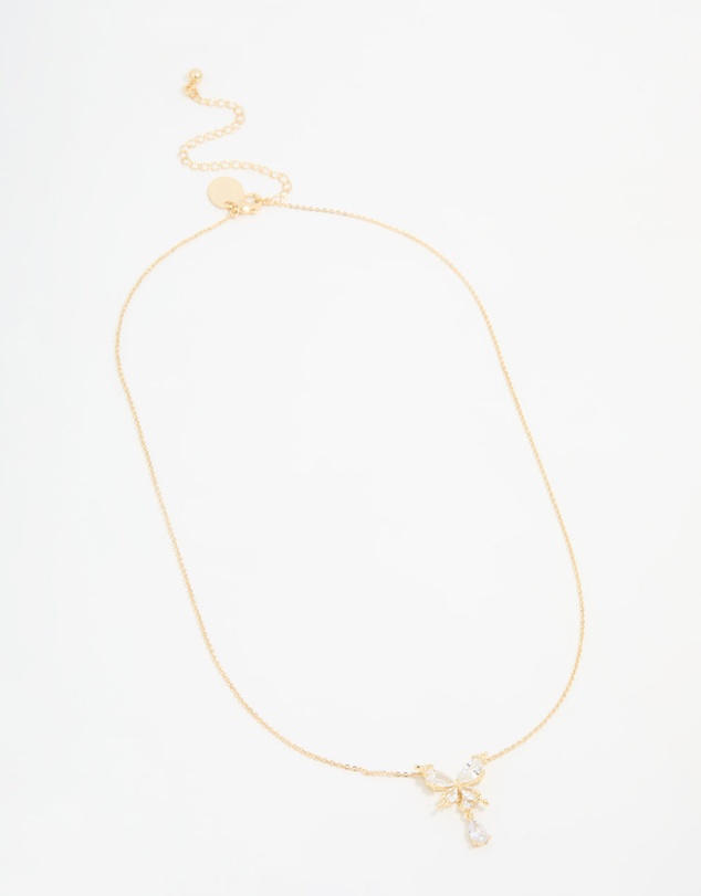 Lovisa - Gold Plated Cubic Zirconia Butterfly Teardrop Necklace
