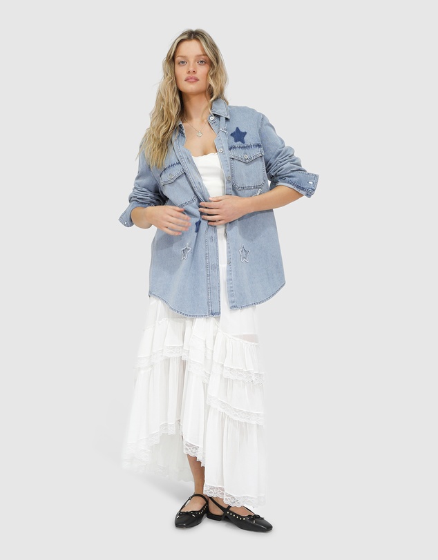 Belle & Bloom - Stargazer Patch Detail Denim Shirt