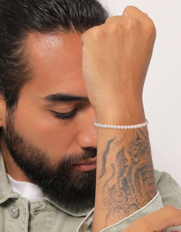 Kuzzoi - ICONIC EXCLUSIVE - Bracelet Men Classic Trend Simple Freshwater Pearls in 925 Sterling Silver Gold Plated