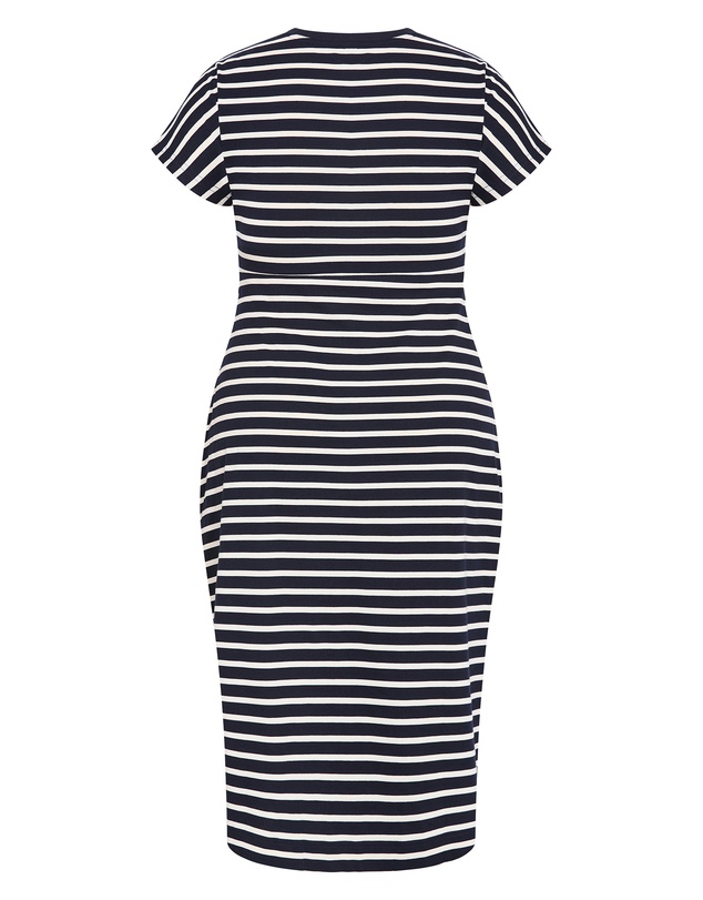 City Chic - Plus size Claire Stripe Side Tie Midi Dress - navy