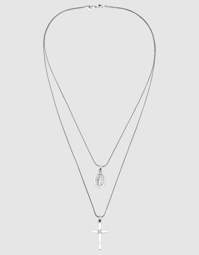Kuzzoi - ICONIC EXCLUSIVE - Layered Necklace with Cross Pendant in Oxidised 925 Sterling Silver