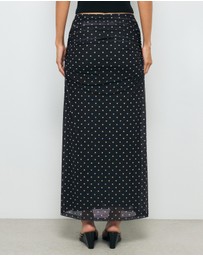 AERE - Chloe Mesh Polka Dot Maxi Skirt