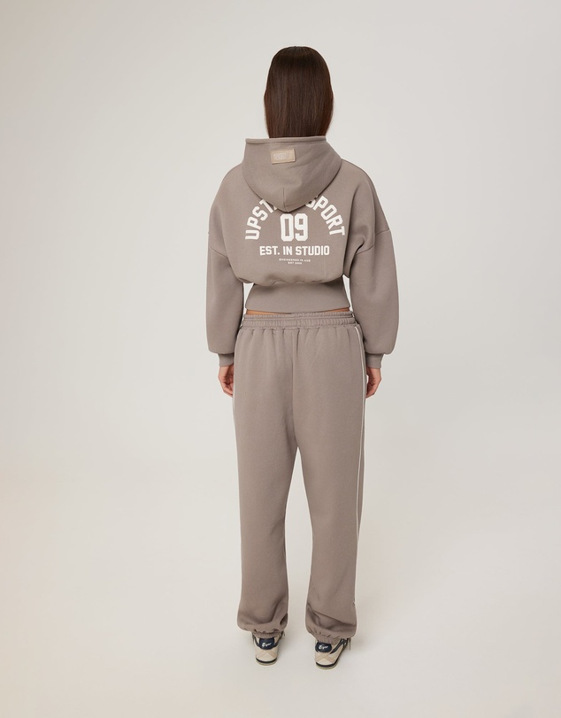 Upstate - Cropped Zip Thru Hoodie - Cinder