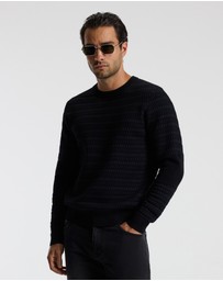 Calibre - Geometric Jacquard Crew Neck Sweater Navy